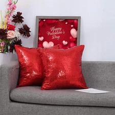 2 Pack Sequin Decorative Pillow Cover Red Throw Pillow Cover 18x18 Inches