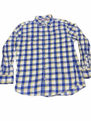 Tommy Hilfiger Shirt Mens XL Blue Yellow Plaid Button Up Long Sleeve Custom Fit