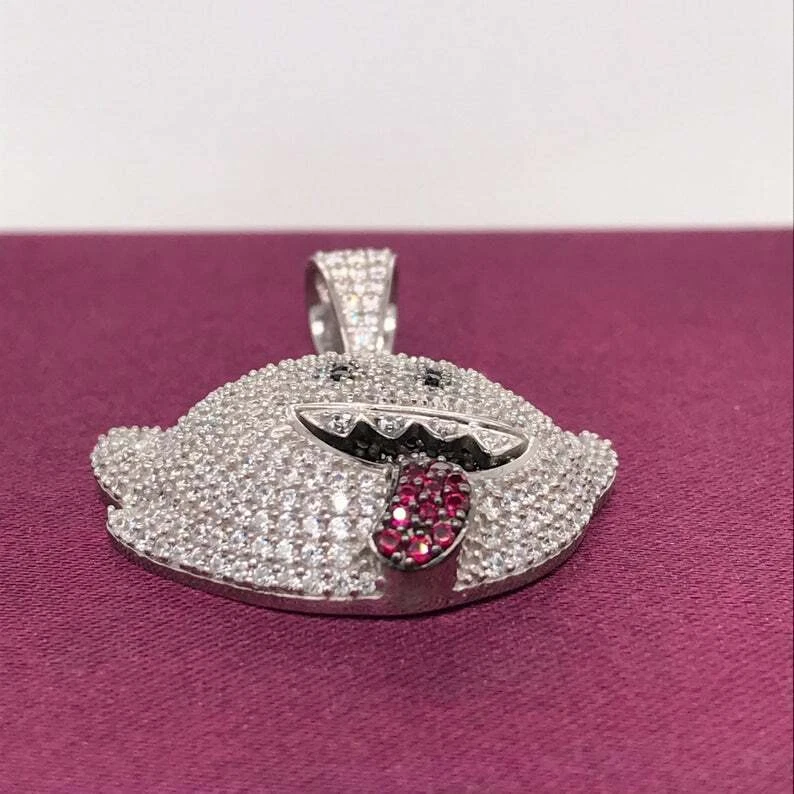 Colgante de plata 935 corte redondo de ónix negro, rubí y zafiro hip hop elegante para hombre Foto 2 de 4