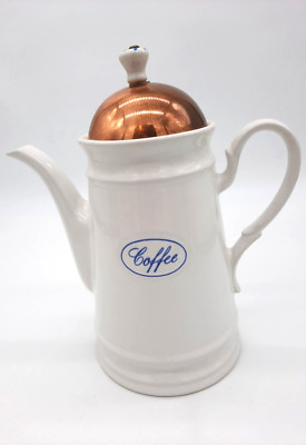 Vintage Ceramic Portugal 6-cup White 9.5'' Coffee Pot with Copper Lid