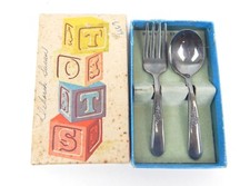 5C Holmes  Edwards Silverplate Baby Gift Spoon  Fork Vintage Shower Boxed