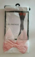 Leg Avenue Pink Bow Opaque White Stockings Thigh High Stay-Up Hosiery