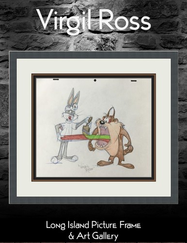 Virgil Ross original signiertes Modellblatt Zeichnung Taz & Bugs Bunny individueller Rahmen I