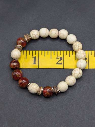 Women's Stylish Red Stone, Howlite 10mm Beaded Stretch Bracelet (17cm) S/M Wrist - 第 6/14 張圖片