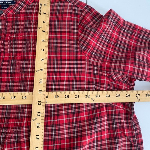 Land’s End Shirt 22W Red Multicolor Plaid Cotton Pintucked Buttons Popover Tunic - Picture 8 of 10