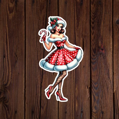 BUMBLEBEE APPAREL Pinup girl sticker vinyl decal sexy christmas dress high heels red lips