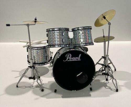 Miniature Drum Kit Band Mini Silver Scale 1:12 Instrument Musical Display Gift