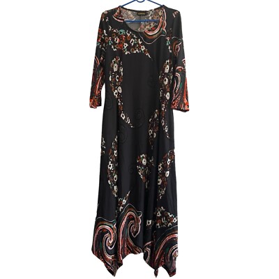 Reborn Maxi Dress Womens M Grey Floral Handkerchief Hem Stretch Boho | eBay