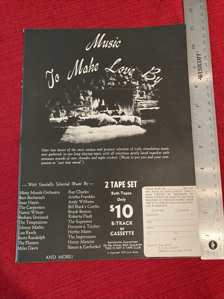 Music To Make Love By Tape Offer 1972 Print Ad - Great To Frame!