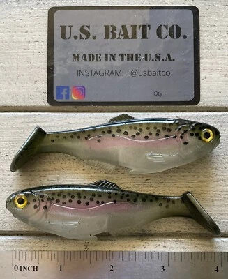 U.S. BAIT CO. Weedless Swimbait 4” Color Rainbow Stock Trout Lot Of 2 Baits