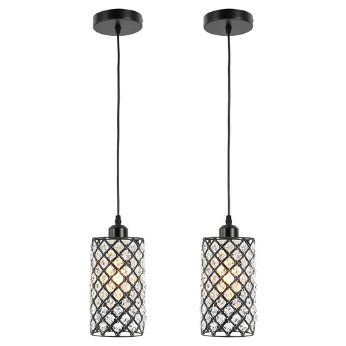 2 Heads Ceiling Light Black Crystal Ceiling Lamp Round Crystal Pendant Lights - Picture 8 of 12