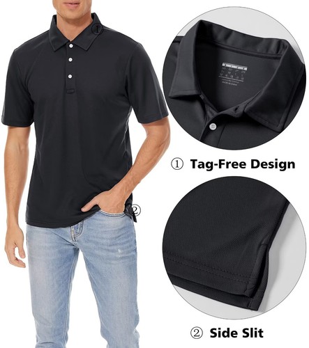 Men's Casual Polo Shirts Short Sleeve Quick Drying Outdoor Golf Sport Work Tops - Picture 40 of 126