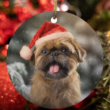 Cute Brussels Griffon Dog Santa Hat Snow Winter Christmas Ornament Gift Decor