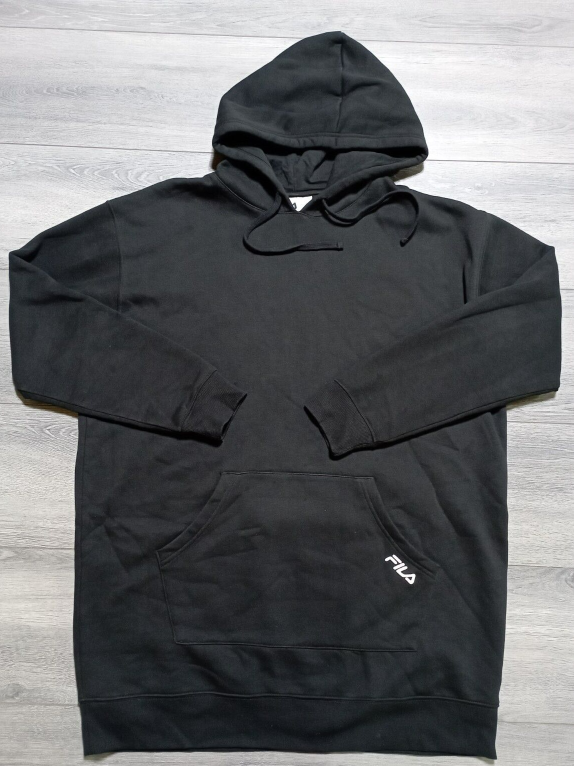 FILA Vestito Donna Nero Medio Manica Lunga Felpa con Cappuccio Tasca Canguro