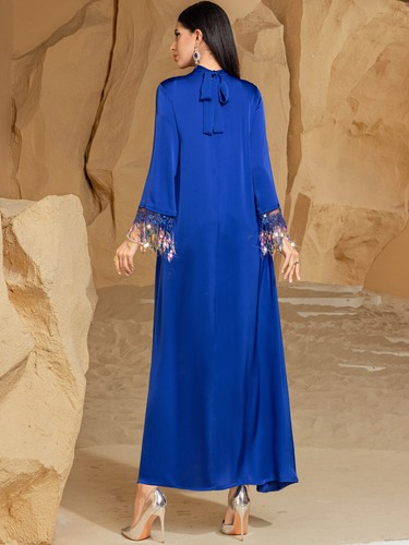 Abito lungo da sera donna in raso Abaya Dubai elegante abito da festa abito da ballo - Foto 11 di 14