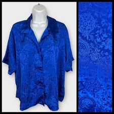 Vintage Victoria's Secret Gold Label Satin Blue Floral Sleep Shirt M