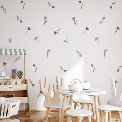 Boho Wildflower Wall Stickers,Daisy Flower Decals,Peel and Stick Floral Wall