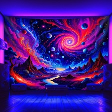 3D UV Landscape Universe Planet Tapestry Wall Hanging Fluorescent Backdrop Large