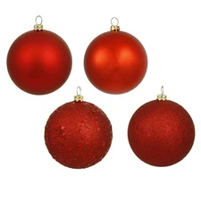 Vickerman 4.75" 4 Count Red Ornament Assortment, Matte and Sparkly