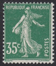 France 1937-39 timbre type semeuse Y&T n°361 35c vert neuf