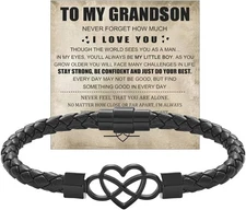 To My Son/Grandson Bracelet From Mom Grandmother, Forever Linked Together Black 