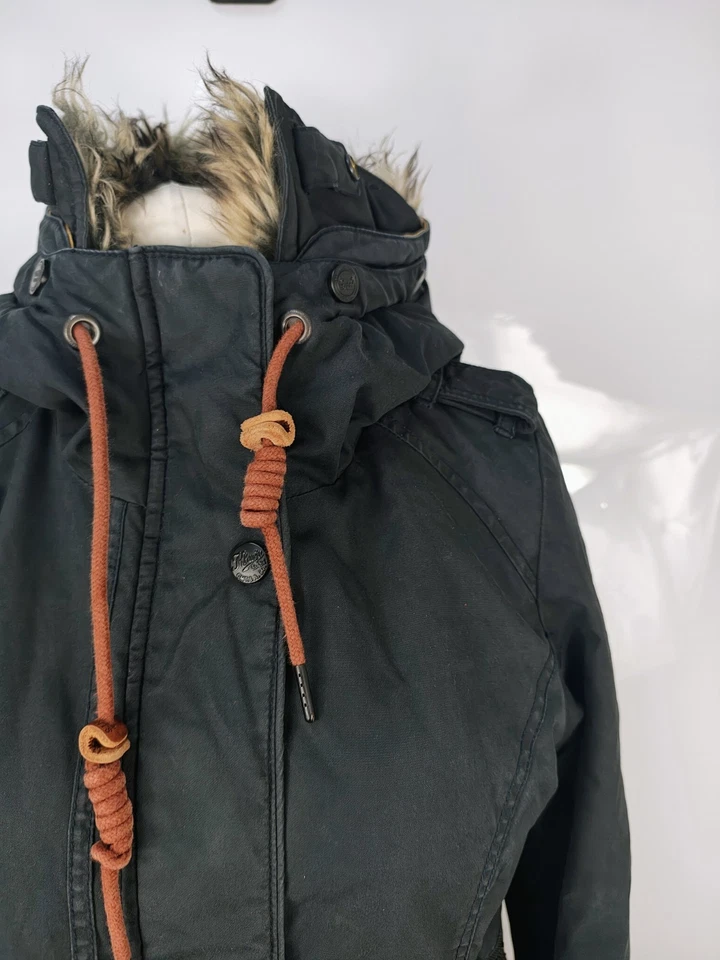 Abrigo parka para mujer Khujo negro con capucha mezcla de algodón al aire libre talla M Foto 2 de 4