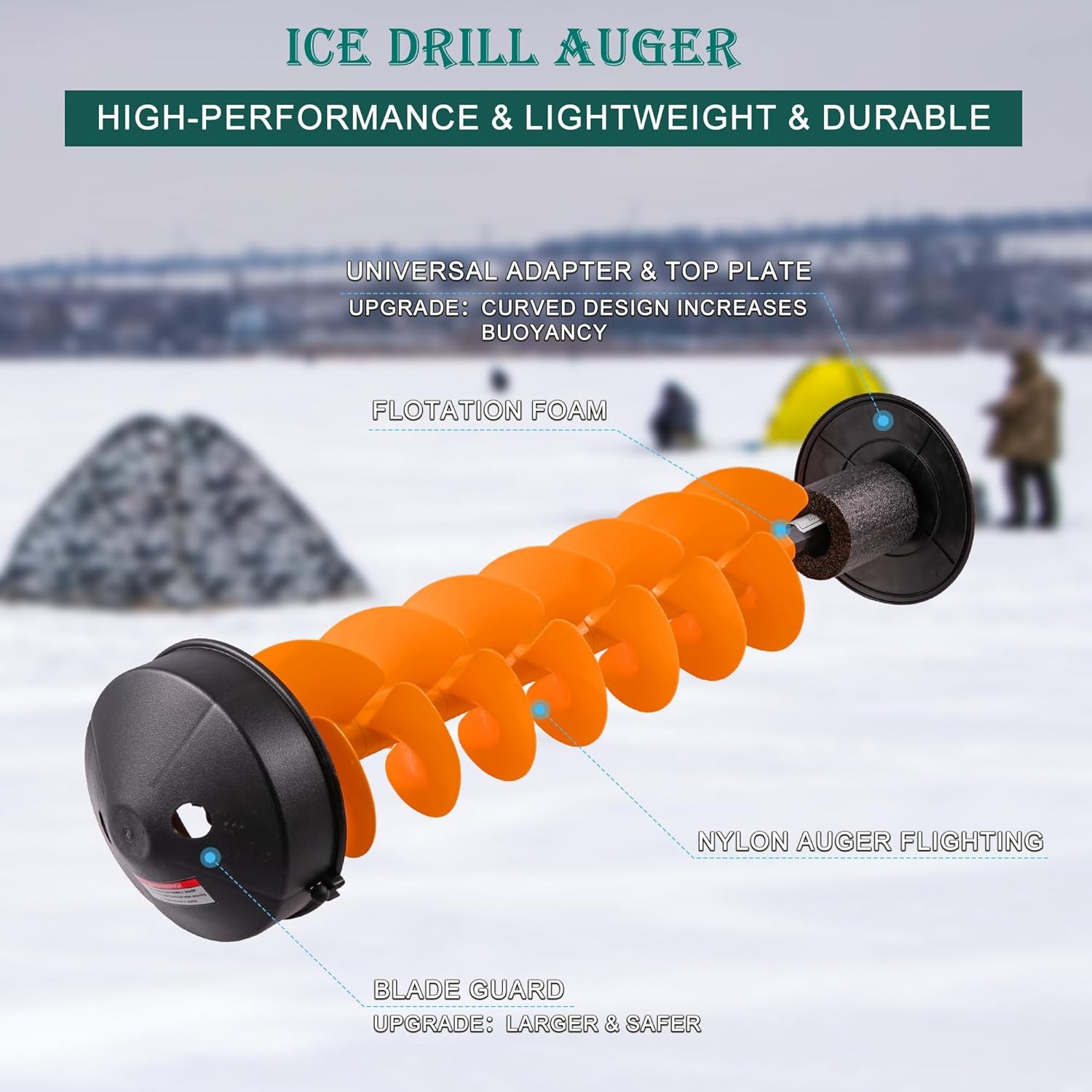 8'' Ice Auger Bit for Ice Fishing w/ Universal Adapter Replaceable Blade Kits