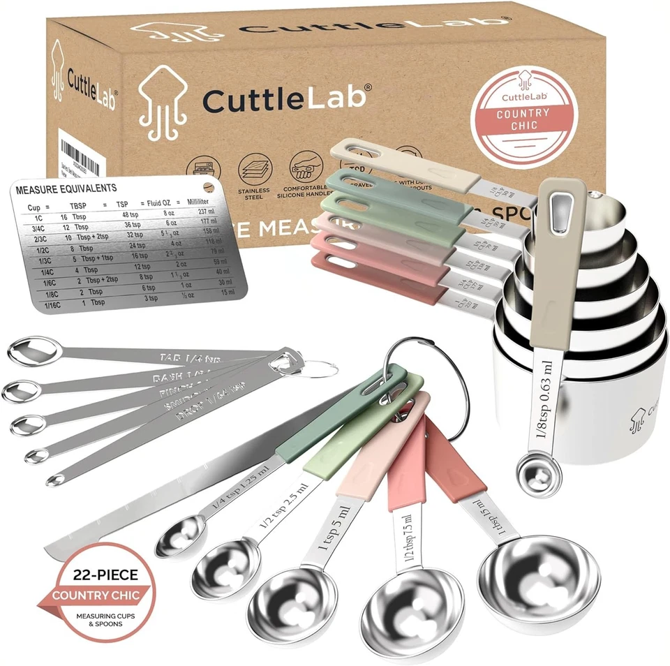 22-Piece Stainless Steel Measuring Cups & Spoons Set - Country Chic with Leveler - Image 3 of 4