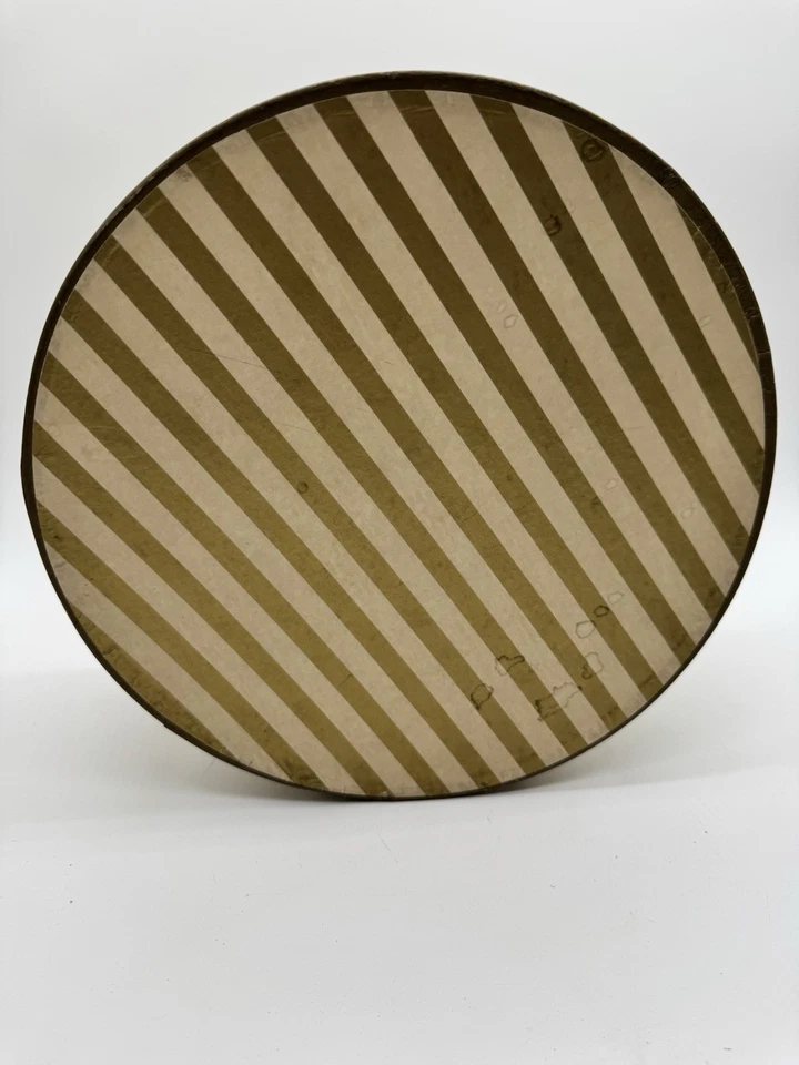 "De colección Retro Pequeño Sombrero a Rayas Caja Marrón Crema 11x5"" Mango de Cuerda Almacenamiento Expositor" Foto 2 de 4