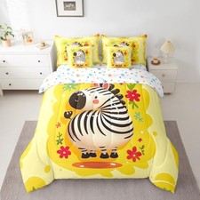 7 Piece Cute Zebra Bed in a Bag for Boys Kids Zoo Full Yellow Black White