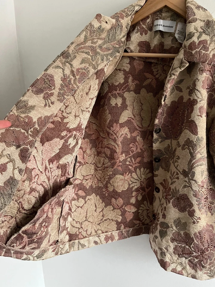 Vintage Alfred Dunner Beige Pink Floral Tapestry Jacket Womens Size L - Image 3 of 4