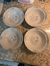 International Stoneware Japan Rim Cereal Bowls Marmalade Geese Pear Set of 4