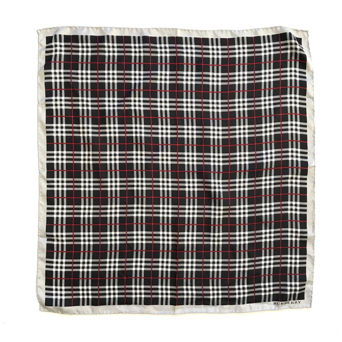 Vintage Burberry Silk Scarf Wrap Square Black Red Plaid  display picture 1