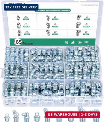 Grease Fittings Assortment, 165PCS Metric Zerk Grease Fittings NPT M6 M8 M10 USA
