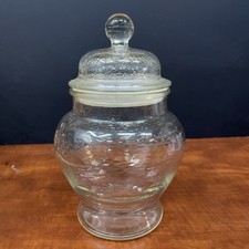 VTG Textured Apothecary Candy Jar Clear Glass Canister With Lid