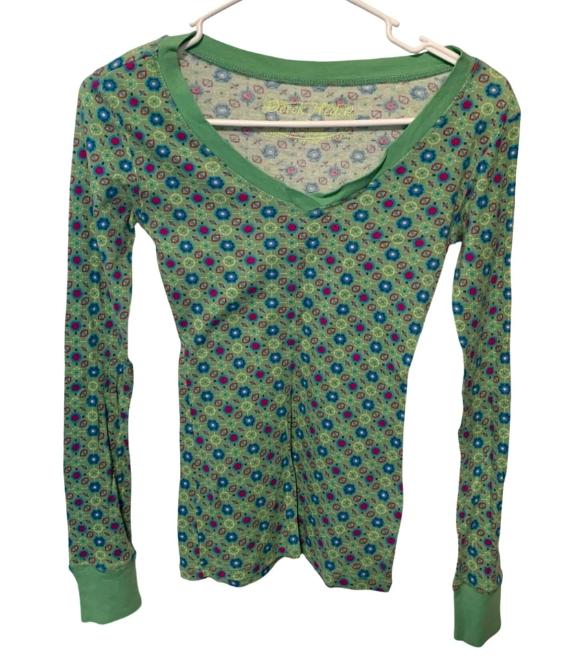 Vintage Y2K Derek Corazón Mujer Talla Pequeña Floral Verde Azul Rojo Tirador OVer Scoop Foto 3 de 4