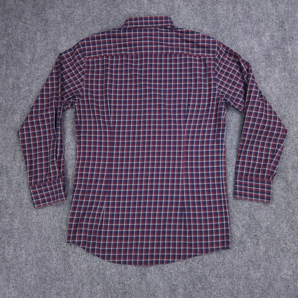 Рубашка мужская Eton средняя 39 15,5 красная синяя клетчатая узкая на пуговицах хлопковая саржа - Изображение 2 из 4