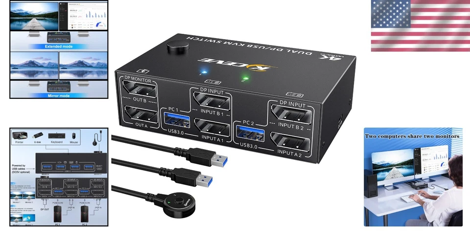 Dual Monitor Displayport KVM Switch 2 Computers - Image 2 of 4