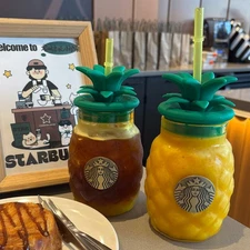 New 2021 Starbucks China Summer Yellow Pineapple 20oz Glass Straw Cup Xmas Gift