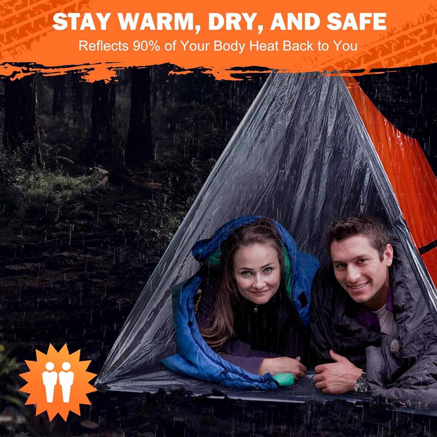 Emergency Survival Tent Life Shelter - 2 Person Mylar 1 Pack, Orange 