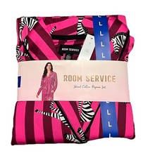 Room Service Women s Shawl Collar Pajama Set Zebra Pink Stripe NEW 2pc PJ Soft