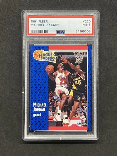 1991-92 Fleer #220 MICHAEL JORDAN League Leaders Chicago Bulls HOF PSA 9 MINT