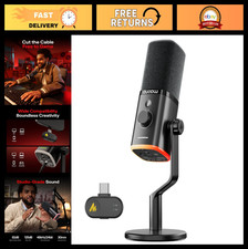 Wireless USB Microphone for PC Gaming, One-Click Noise Reduction, RGB, Mute Butt