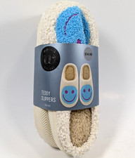 Wayland Square Smiley Face Teddy Slippers Women  s Size Small 5-6 Blue  White