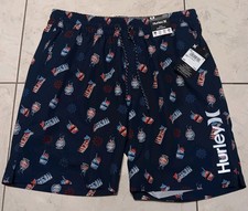 Hurley Volley Swim Shorts Mens Medium Blue Freaky Tiki Geometric Print Lined New