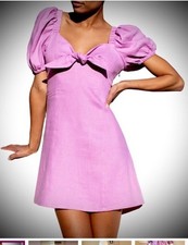 Emerson Fry Purple Linen Puff Sleeve Lavender Amy Mini Dress Small MSRP 328$