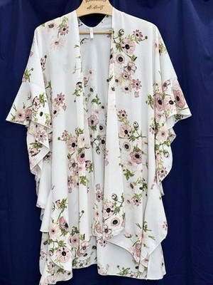 EUC Jack & Missy Floral Ruffled Kimono Cardigan Duster Lagenlook Wedding Spring