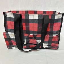 Thirty One Organizing Utility Tote 15 x 11 x 6 Pockets Red Black Holiday  Plaid