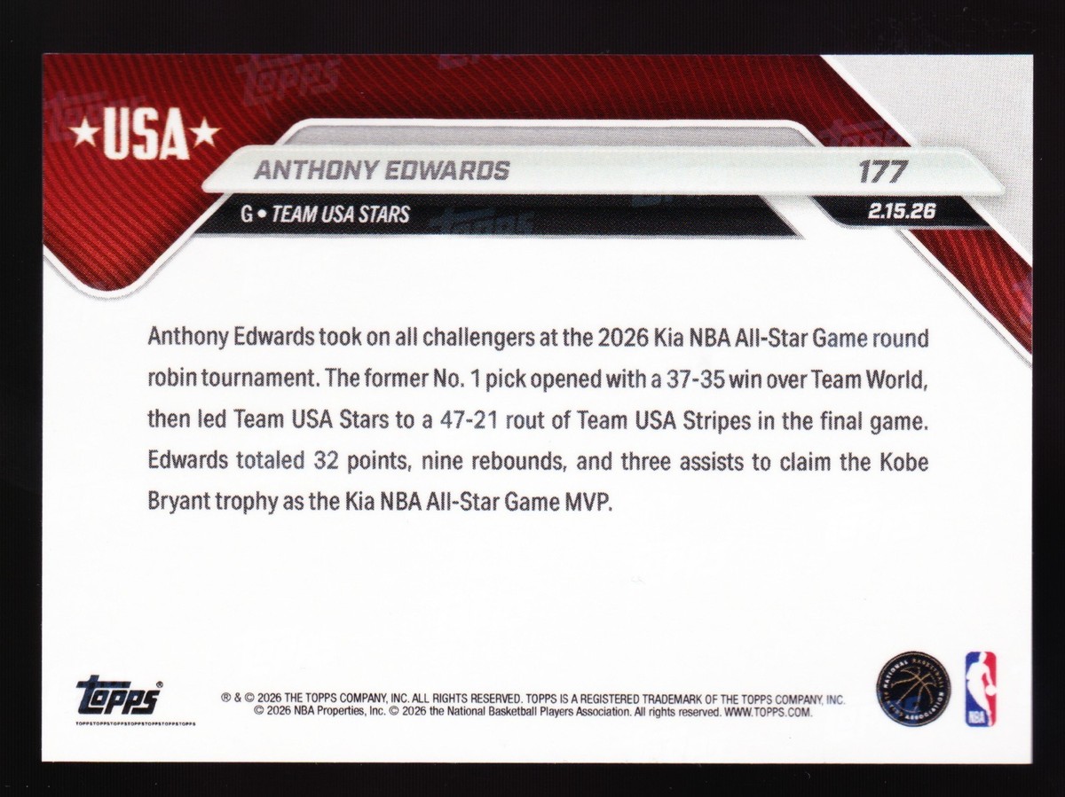Anthony Edwards Timberwolves USA Stars All Star Game MVP 2026 