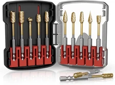 10 Pcs 1/4" Carbide Burr Set, 1/4" Quick-Change Shank, Die Grinder Bits for Meta